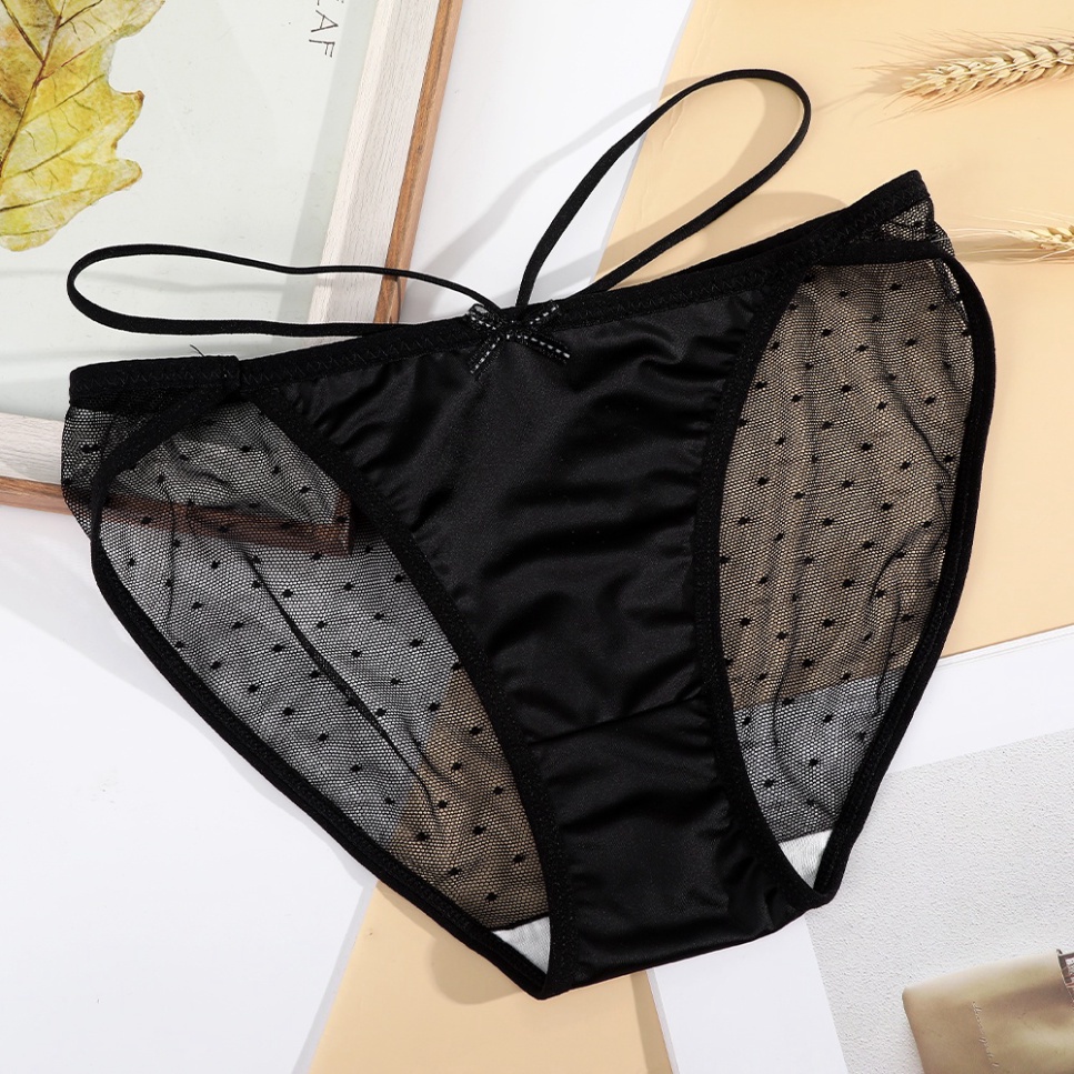 Quần lót nữ lụa satin phối renchấm bi Lylylorem QL114