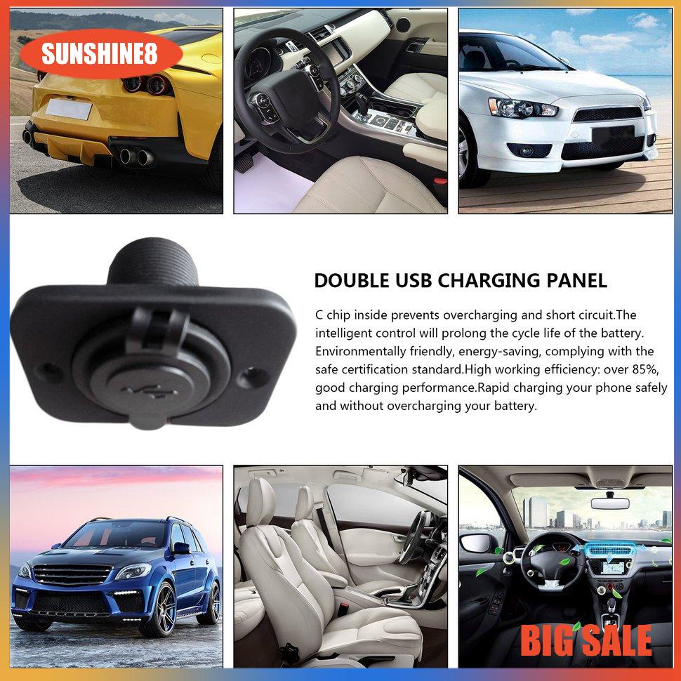 【SUN】12V Dual USB Charger Power Socket Outlet Plug Panel Mount Boat Truck Auto