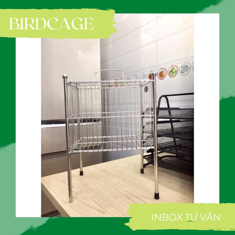 Lồng tắm chim khuyên inox đức huy chất liệu inox cứng không gỉ birdcages (kèm khay xanh)