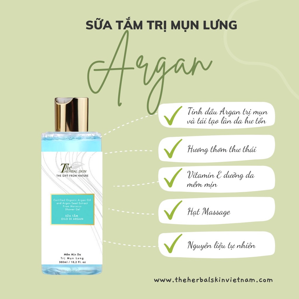 Sữa Tắm Sạch Mụn Lưng The Herbal Skin hương Olio Di Argan 300ml