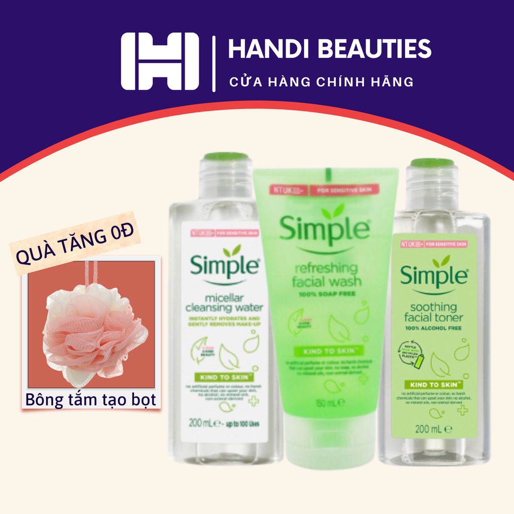 COMBO LÀM SẠCH SIMPLE TẨY TRANG + SỮA RỬA MẶT + NƯỚC HOA HỒNG