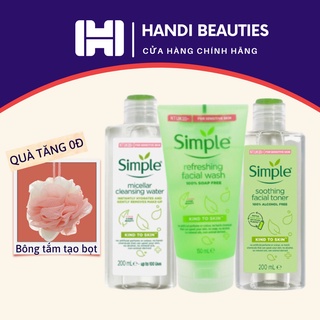 Combo làm sạch simple tẩy trang + sữa rửa mặt + nước hoa hồng