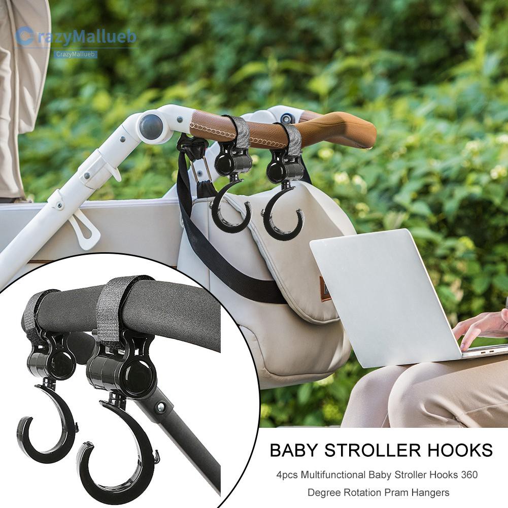 CRA-Stock 4pcs Multifunctional Baby Stroller Hooks 360 Degree Rotation Pram Hangers