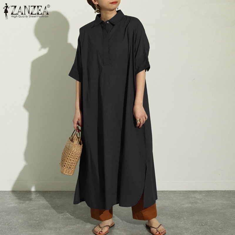 Đầm maxi ZANZEA tay lửng cổ bẻ thời trang cho nữ