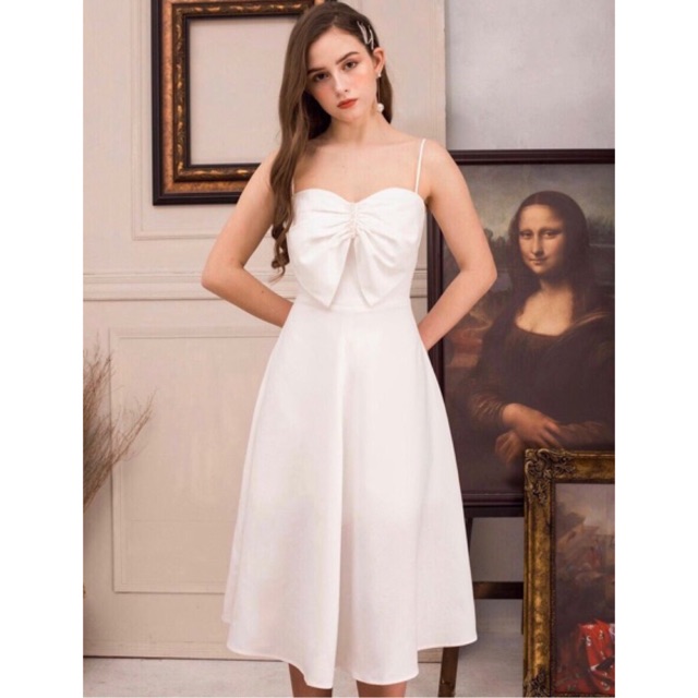 Đầm dự tiệc 2 dây nơ ngực kết ngọc chất lụa taffeta TRIPBLE T DRESS - Size M/L - MS198V