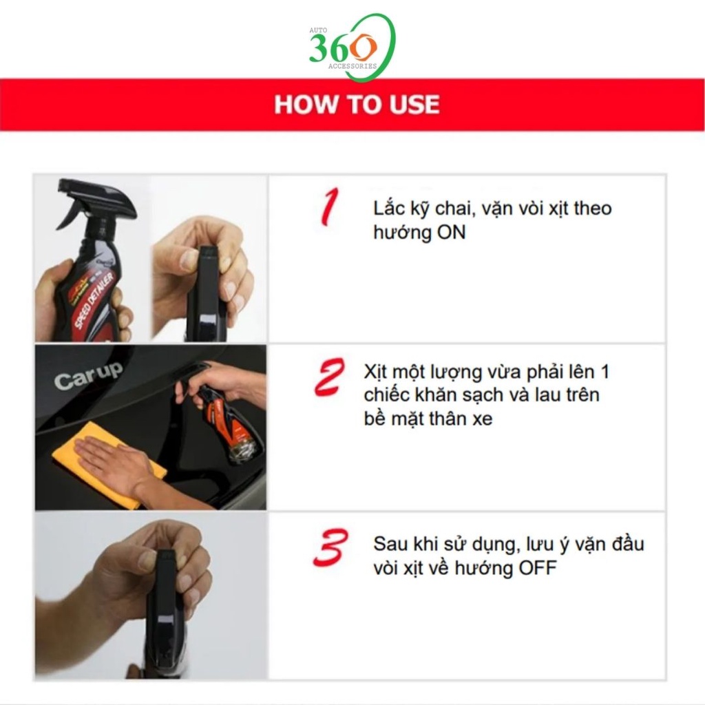 Dung dịch đánh bóng xe chai xịt bóng xe 3in1 Carup 400 ml bóng sáng như gương
