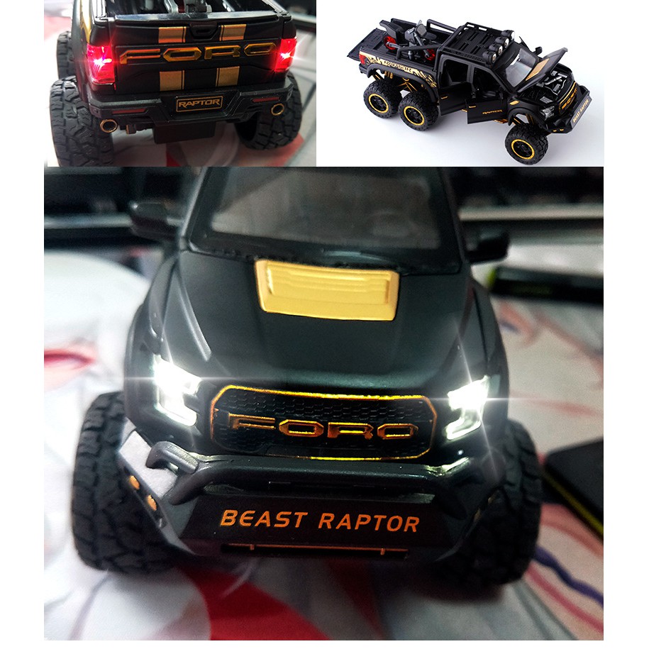 MÔ HÌNH XE Ô TÔ FORD F150 Beast Raptor 6x6 Offroad đúc Kim Loại - tỷ lệ 1:28