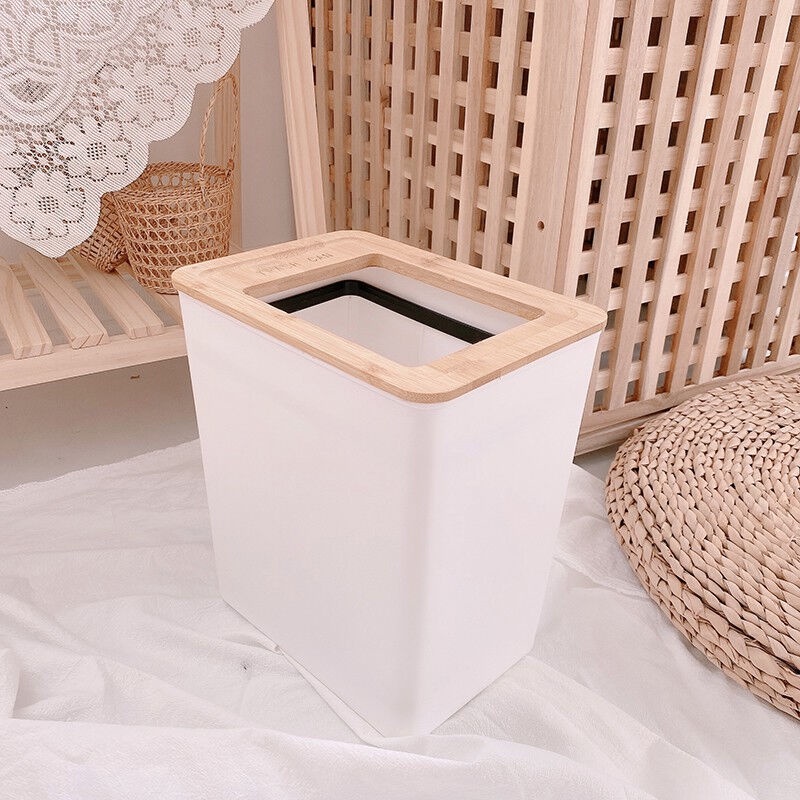 Thùng đựng rác bằng nhựa, nắp gỗ tiện dụng