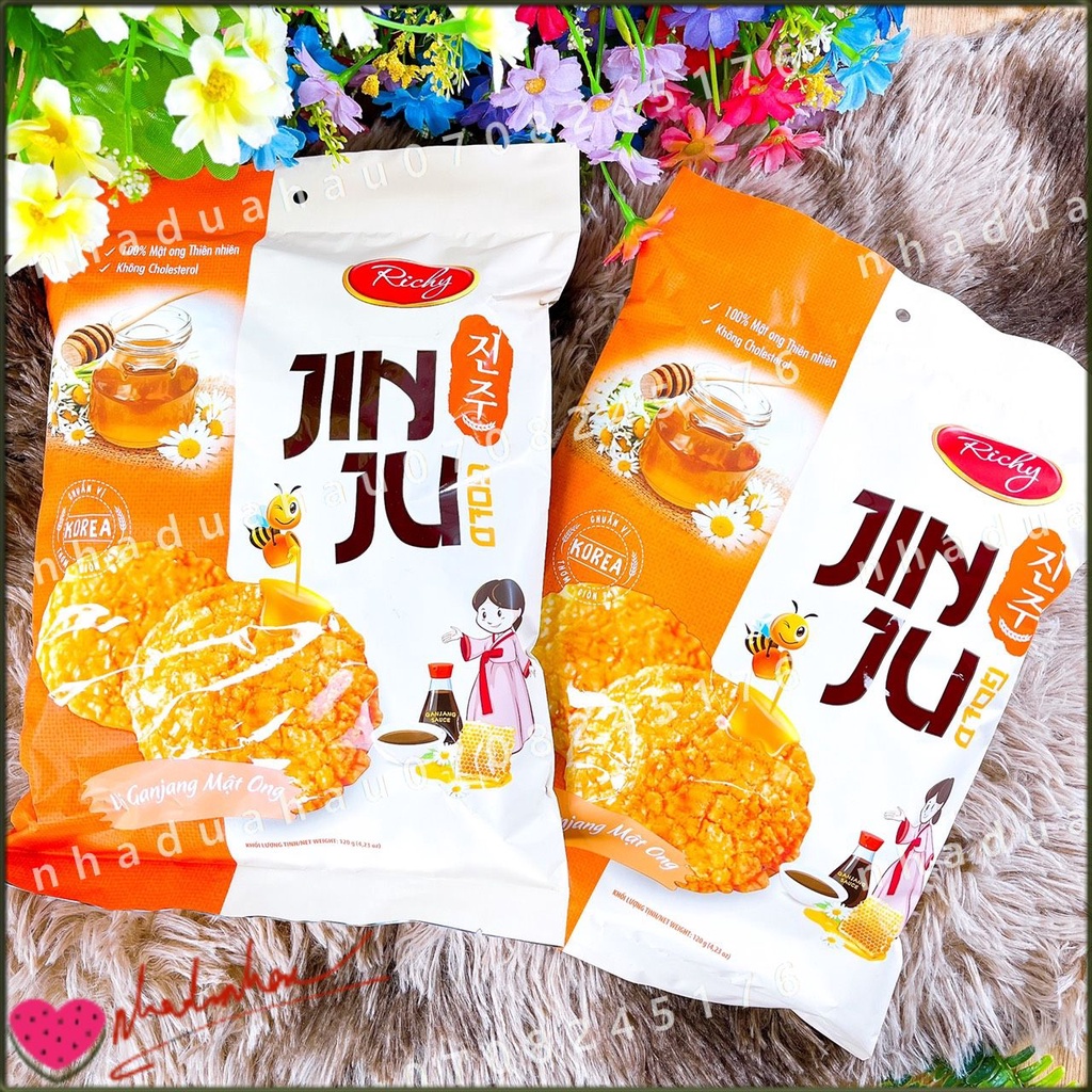 Một gói bánh gạo giòn vị bò nướng tiêu BBQ/ vị Ganjang mật ong JinJu  Hàn Quốc gói 120gam