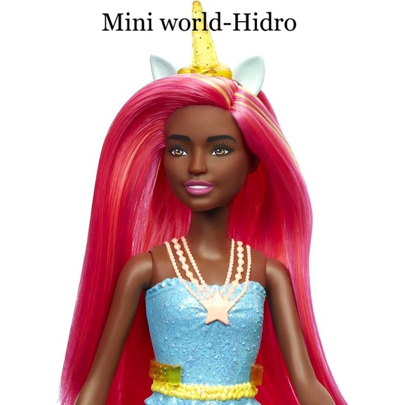 Búp bê Barbie Dreamtopia Unicorn Doll (Pink &amp; Yellow Hair), with Skirt, Removable Unicorn chính hãng