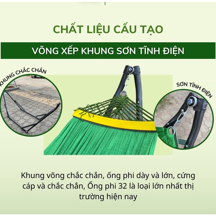 Võng Xếp Hoàng Nhân Khung Sơn Tĩnh Điện Phi 32 - Tặng Kèm Lưới Võng