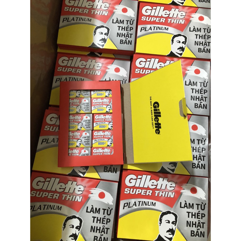 Lưỡi Lam Gillette Super Thin Platinum - Hộp 100 Lưỡi ( 20 hộp nhỏ, mỗi hộp 5 lưỡi)
