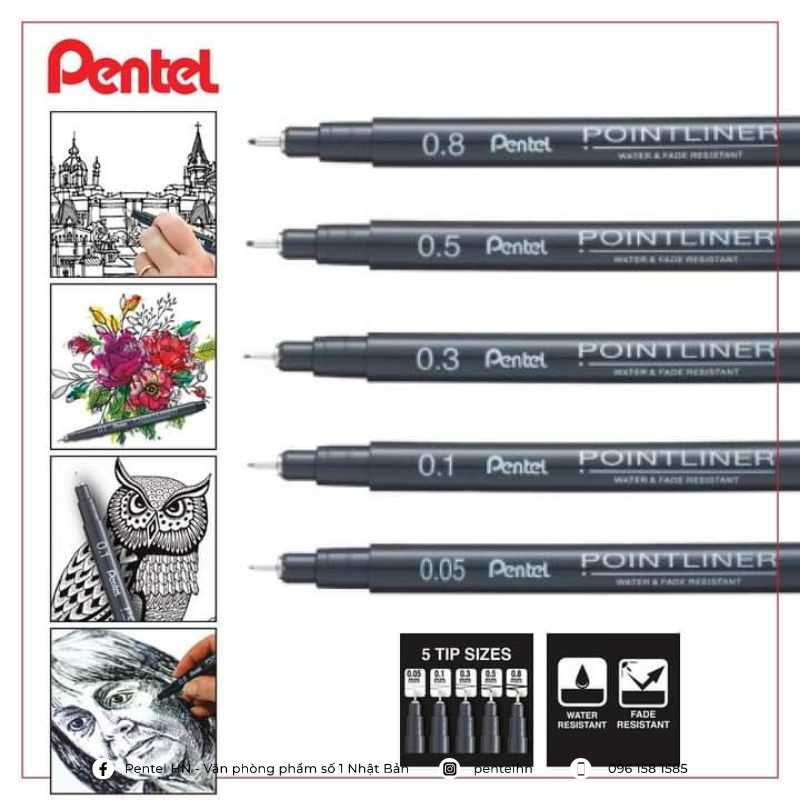 Bút Line Đi Nét Pentel Pointliner S20P Chuyên Dụng | 5 Kích Thước Tùy Chọn