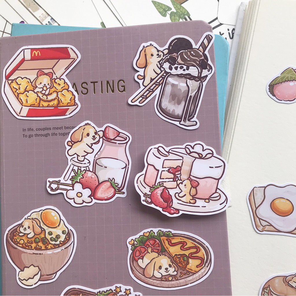 SET STICKER PUPPY & FOODY TRANG TRÍ SỔ BULLET JOURNAL, DÁN ĐIỆN THOẠI, MÁY TÍNH