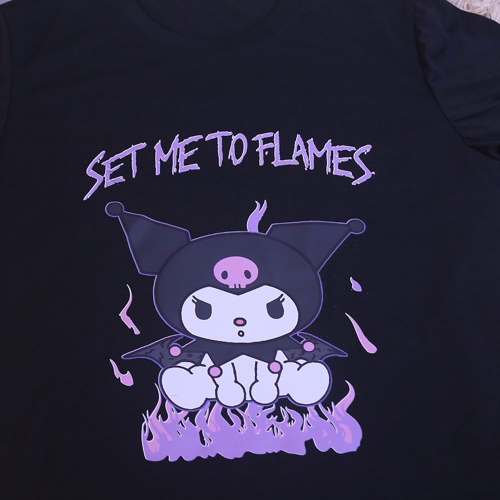 Áo Thun Tay Lỡ Kuromi Dễ Thương, Áo Phông Oversize Kuromi Cá TínhMàu sắc: Màu đen - Trắng -  Xám -  Xanh V46