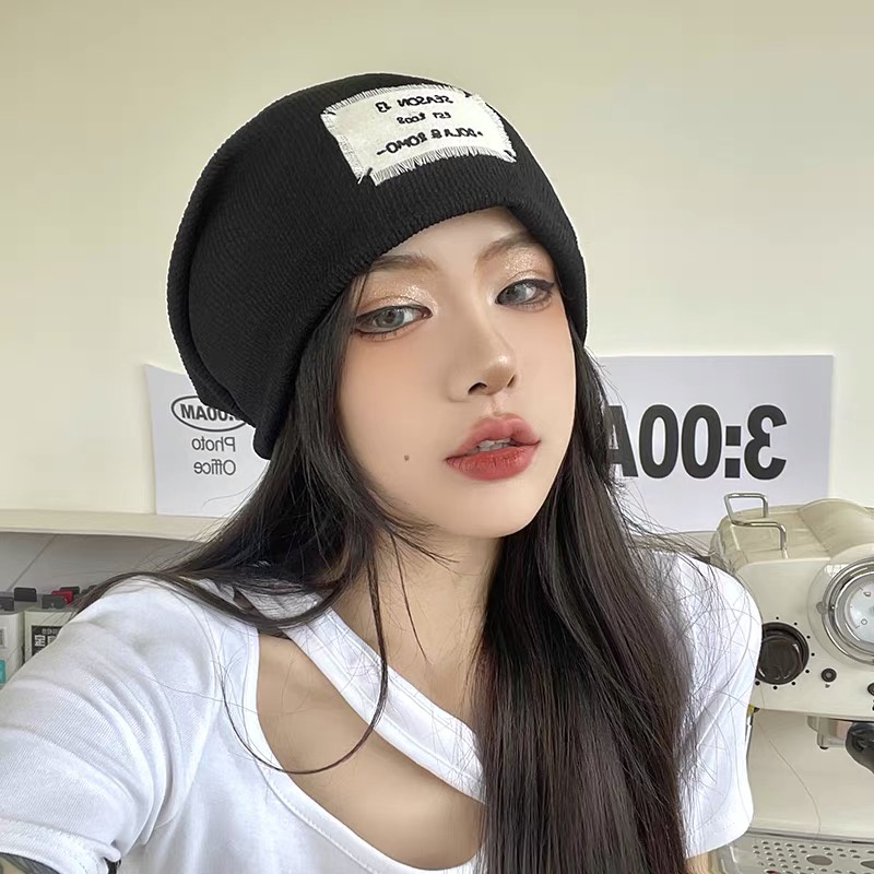 Mũ len dệt kim vá lỗi phong cách Hàn Quốc hot trend tik tok