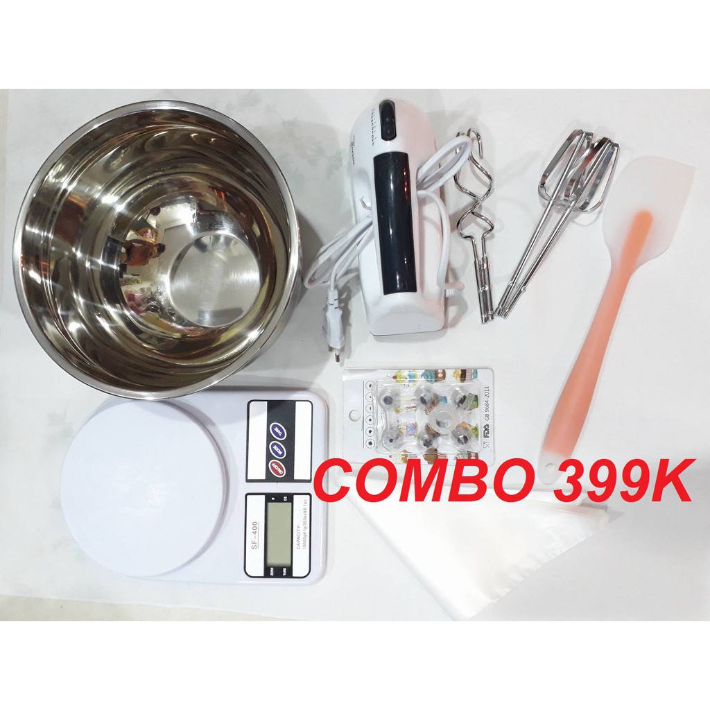 Bộ dụng cụ cơ bản ⚡ HÀNG CAO CẤP ⚡ bộ dụng cụ nhà bếp gồm cân, vét đúc, âu trộn, máy đánh trúng, túi nylon, đuôi bắt kem
