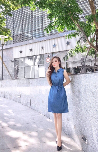 Bán sỉ váy bò dài suông bầu bí bon chen kèm đai xuất xịn | BigBuy360 - bigbuy360.vn