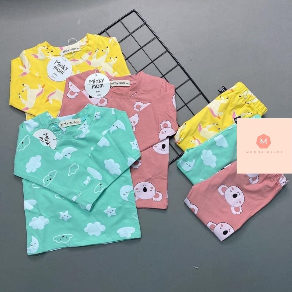 Bộ Thu Đông Cho Bé💖MINKYMOM💖100%cotton 6 màu siêu họa tiết cực dễ thương dành cho bé trai bé gái từ 6-20kg