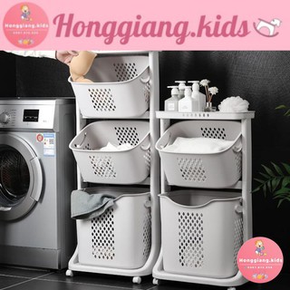 Kệ giỏ  3 tầng có bánh xe bằng nhựa plastic đựng đồ cho bé, kệ để đồ nhà tắm, đồ máy giặt, đồ dơ - Giá để đồ tiện lợi