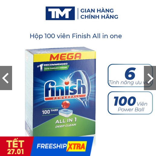  Viên rửa chén bát All in one 100 viên finish EU