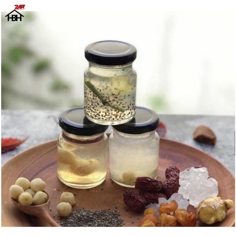 Hũ Thủy Tinh Nắp Thiếc Đen vặn 100ML - Hũ 100ML đựng Yến chưng, Hủ thủy tinh đựng sữa chua