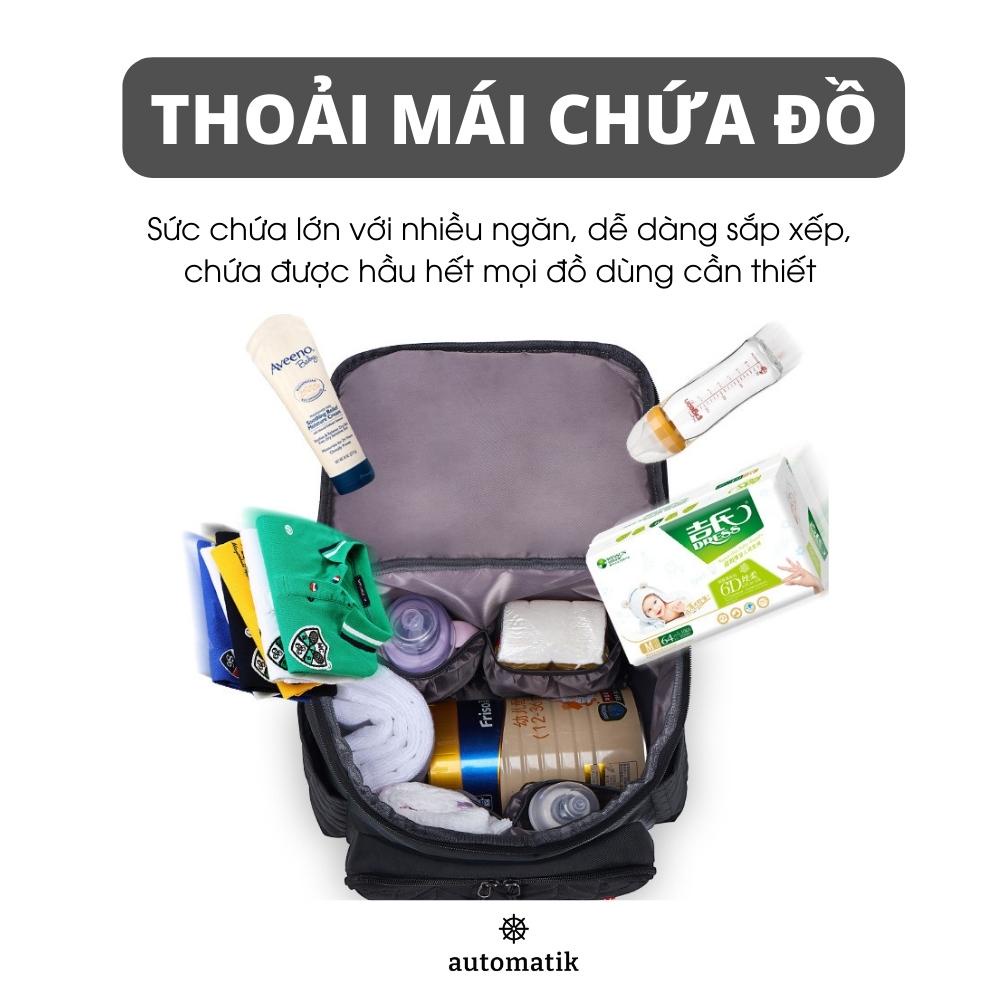 Balo Bỉm Sữa Đa Năng Chống Nước Giữ Nhiệt Túi Đựng Đồ Cho Mẹ Và Bé + Tặng Khẩu Trang Cho Bé - Automatik