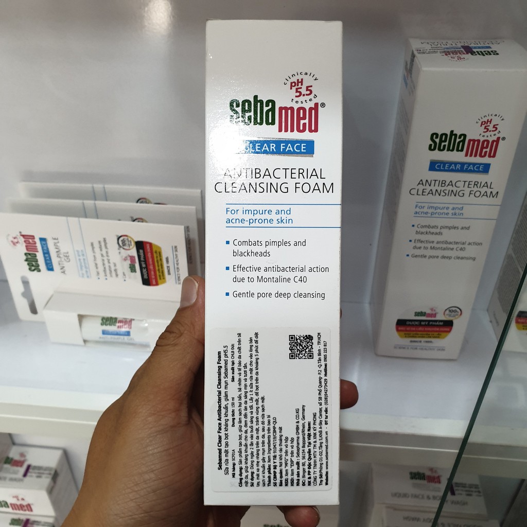 Sữa rửa mặt Sebamed pH5.5 Clear Face AntiBacterial Cleansing Foam 150ml - Tạo bọt kháng khuẩn ngừa mụn