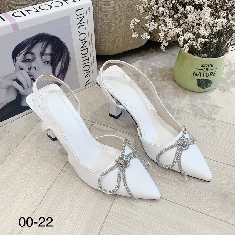 Sandal cao gót nơ đá gót nhọn mã 00-22