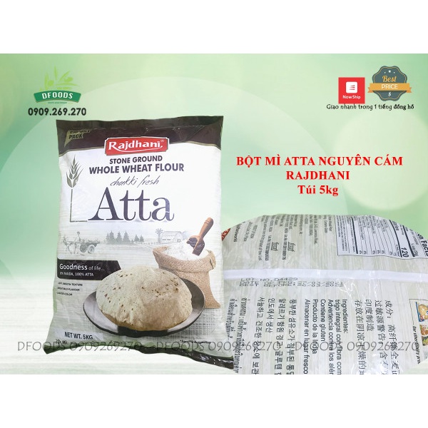 Bột Mì Atta Nguyên Cám Rajdhani túi 5kg [date 10/2022]