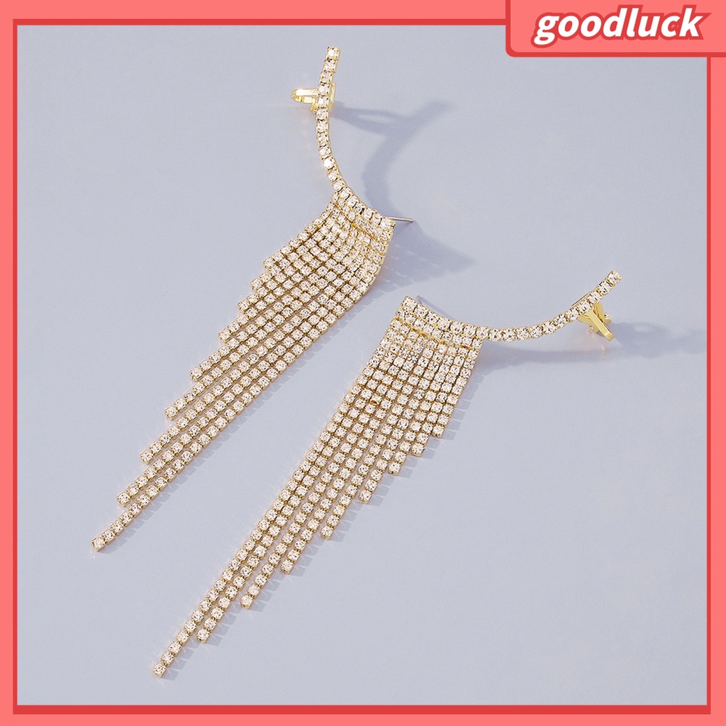 Goodluck| 1 Đôi Bông Tai Dáng Dài Đính Đá Phối Tua Rua Thời Trang Dự Tiệc