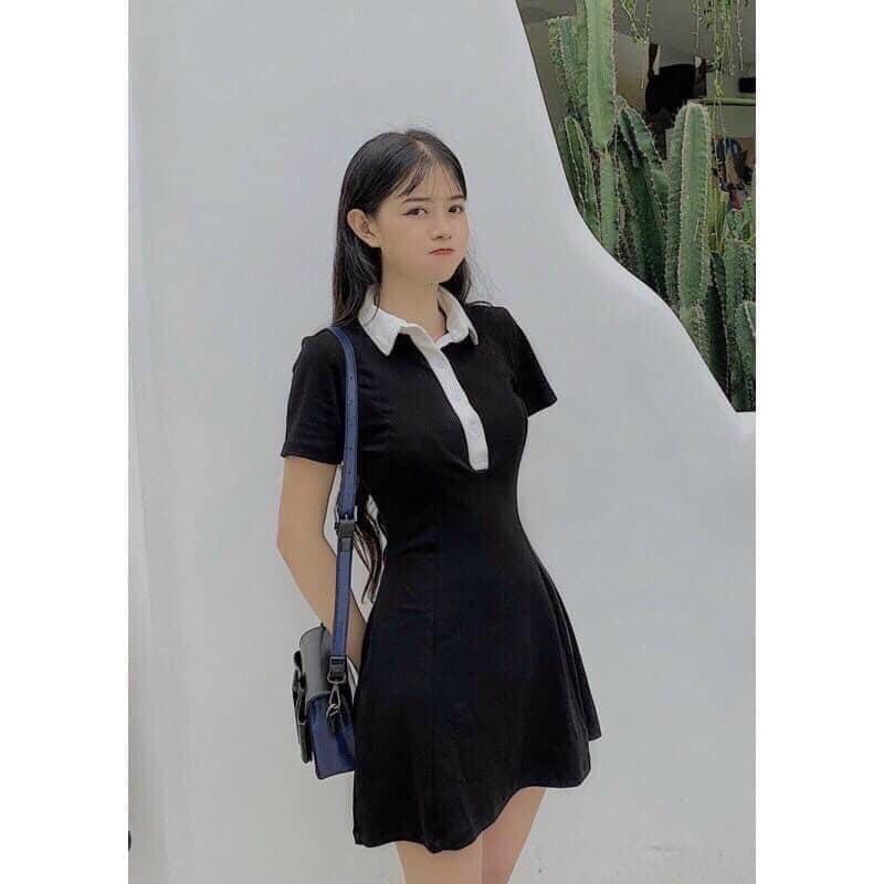 Đầm polo phối cổ trắng cho nàng năng động