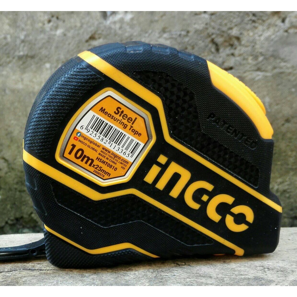 10mét -Thước kéo thép nền vàng (tự khoá) INGCO HSMT0810
