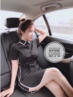 Bigsize Đầm sơ mi phối viền trắng D268