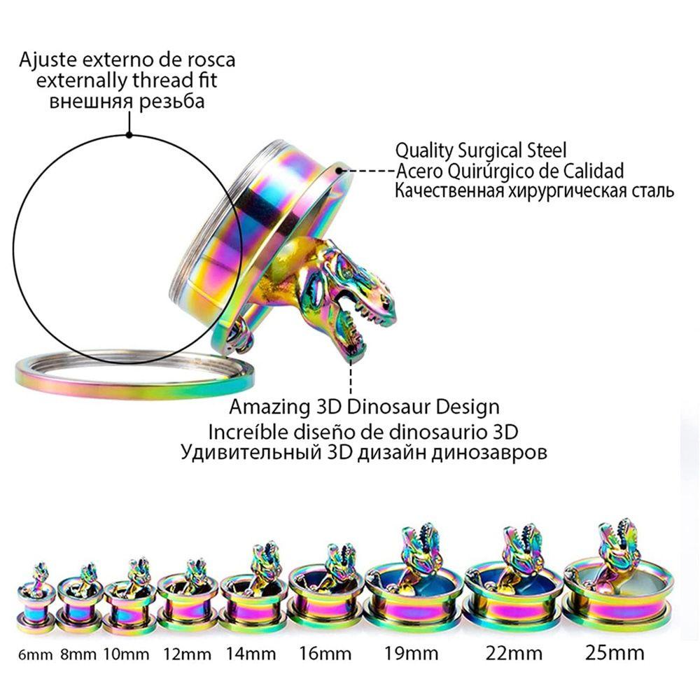 MAX=&gt; New Trendy Stretcher Plugs Jewelry Rainbow Color Rainbow Surgical Steel Ear Gauge Expander Plugs and Tunnels Body Jewelry Ear Gauges Stretchers Hot 3D Dinosaur Piercing Tunnels