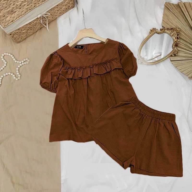 (SHOP BIGSIZE nữ 50kg đến 90kg ) SET PEPLUM BÈO NGỰC phối quần đùi cạp chun mặc nhà, đi chơi