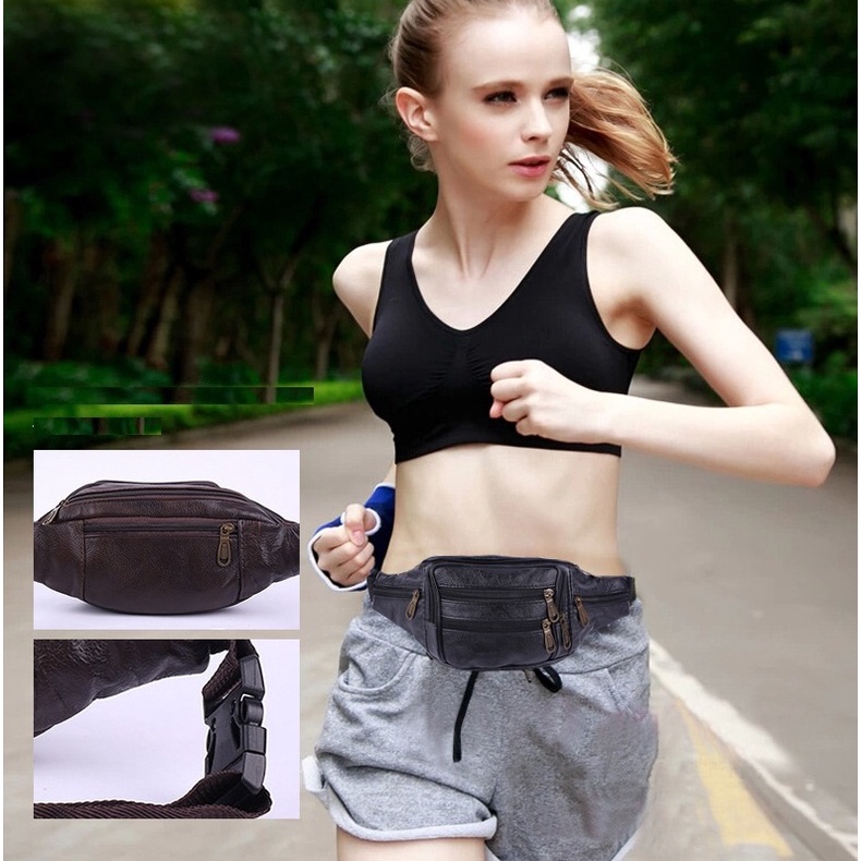 Túi Bao Tử Đeo Hông, Đeo Chéo,Túi Du Lịch Da Thật 7 Ngăn Dành Cho Nam Nữ