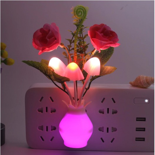 Đèn ngủ cảm ứng ánh sáng, ban đêm tự sáng hình cây hoa và nấm, đèn ngủ cảm biến bật tắt tự động ánh sáng dịu