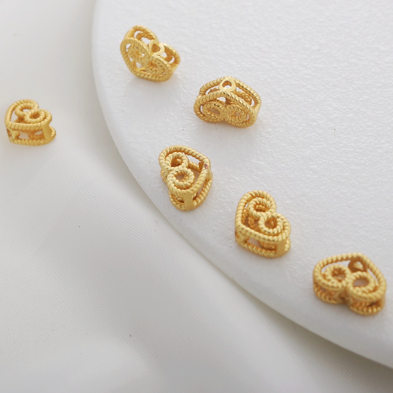 Dây Chuyền/ Khuyên Tai/ Vòng Tay Thủ Công Mặt Nhám Hình Trái Tim Rỗng Màu Vàng Kim 7X10mm