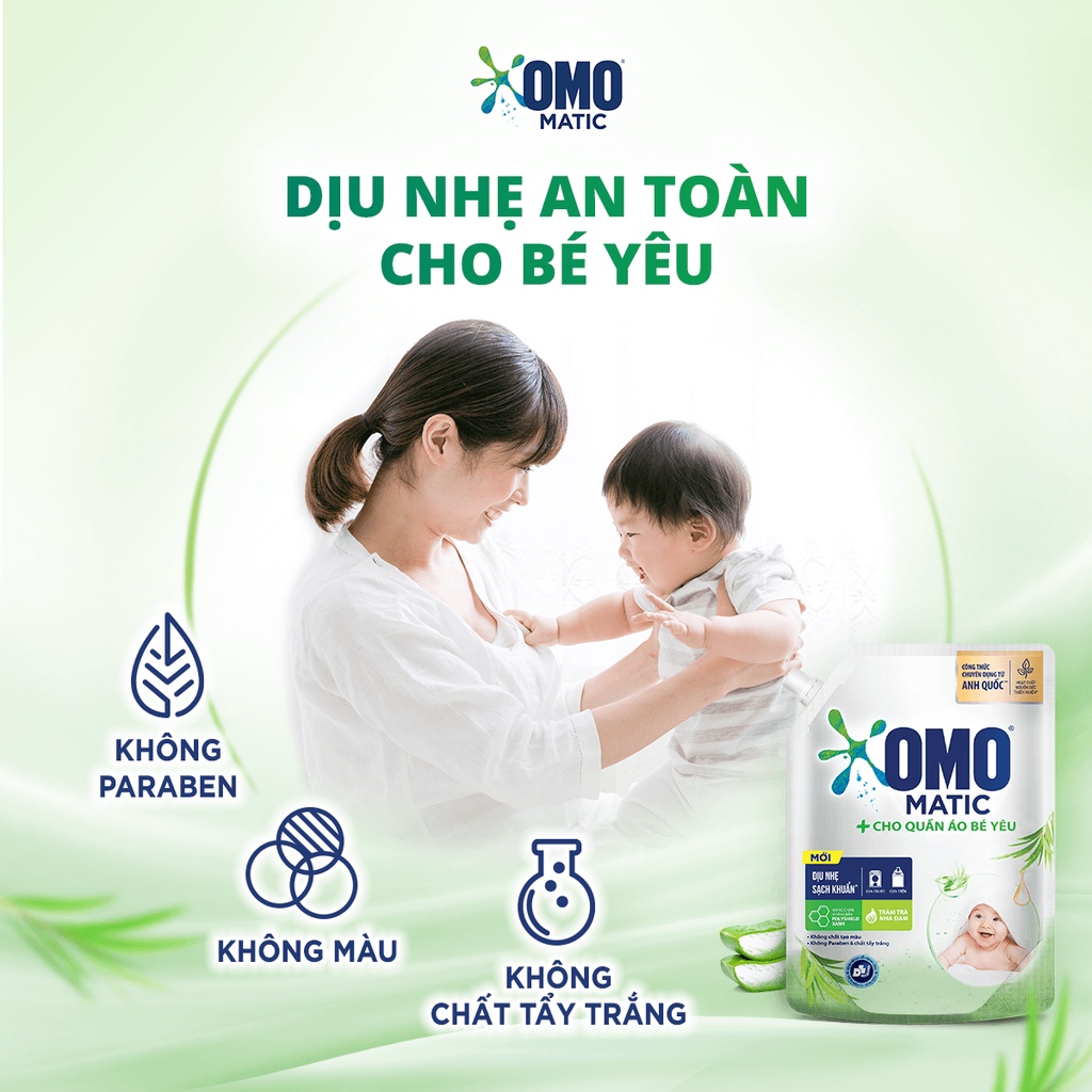 Combo 2 Túi Nước Giặt Omo Matic Baby Cho Quần Áo Bé Yêu 3.6L