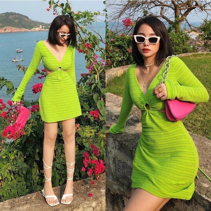 Đầm Ôm Body Khoét Eo Chất Dày Dặn , tay dài Cá Tính (Ảnh Tự Chụp) LY alohashop91