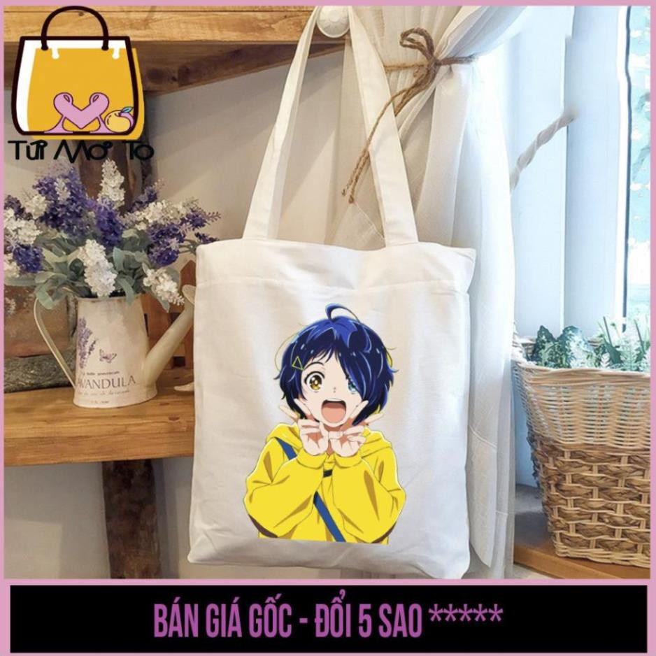 Úi tote, túi vải canvas VUÔNG, có khóa kéo in hình Cô Gái TÓC NGẮN - Túi Mơ Tro store