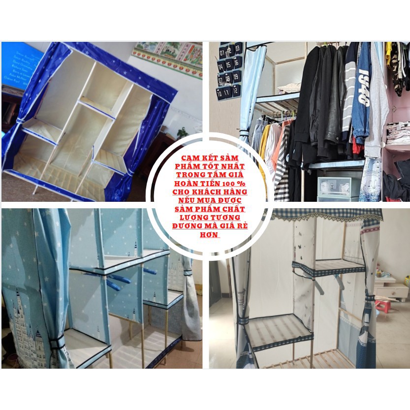 Tủ Kệ Đựng Quần Áo khung gỗ bọc 3 buồng 6 ngăn hàng chuẩn loại 1 phi gỗ 18mm