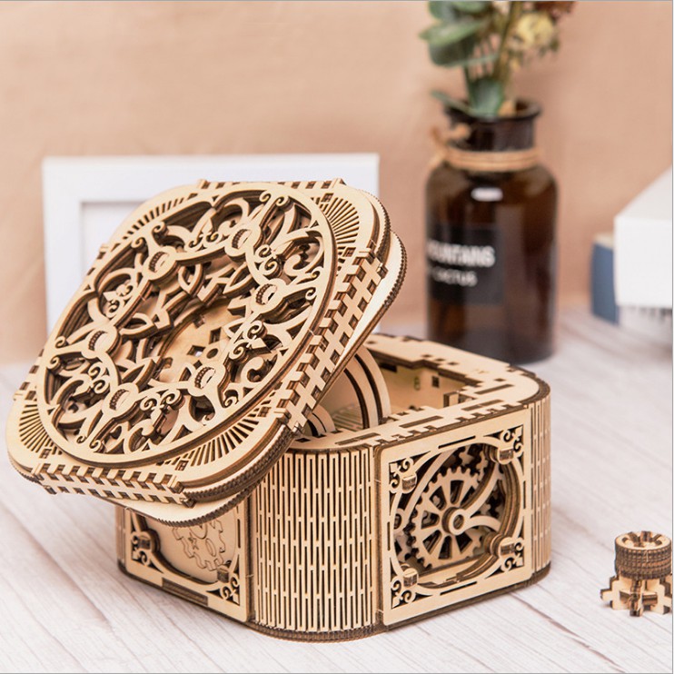 Đồ chơi lắp ráp gỗ 3D Mô hình Cơ động học Hộp kho báu Treasure Box MZK019