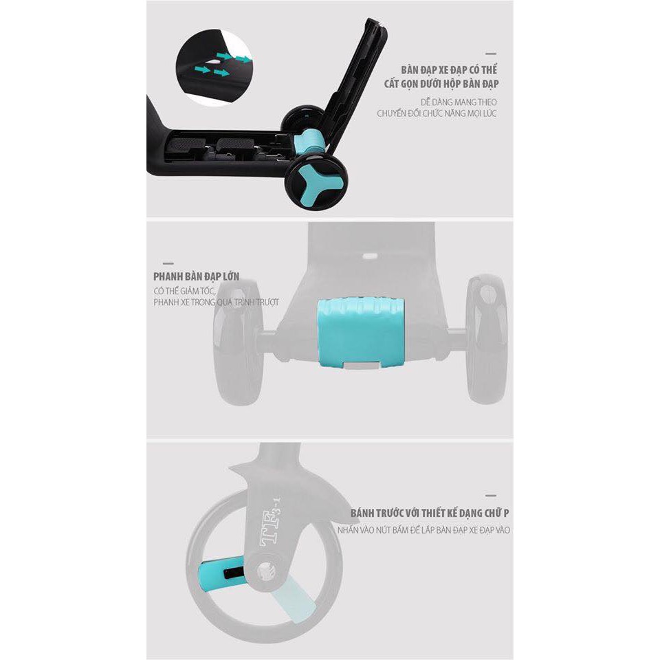 XE TRƯỢT  SCOOTER  Nadle 3 trong 1 - Đa năng tiện lợi rễ sử dụng với 3 chức năng vừa xe đạp - scooter - xe chòi chân