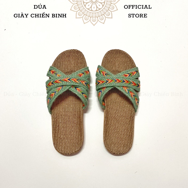 Dép Cói Thổ Cẩm 3 Quai Chéo Vintage, Dép Đi Biển, Dép Mang Trong Nhà, Dép Văn Phòng COI05