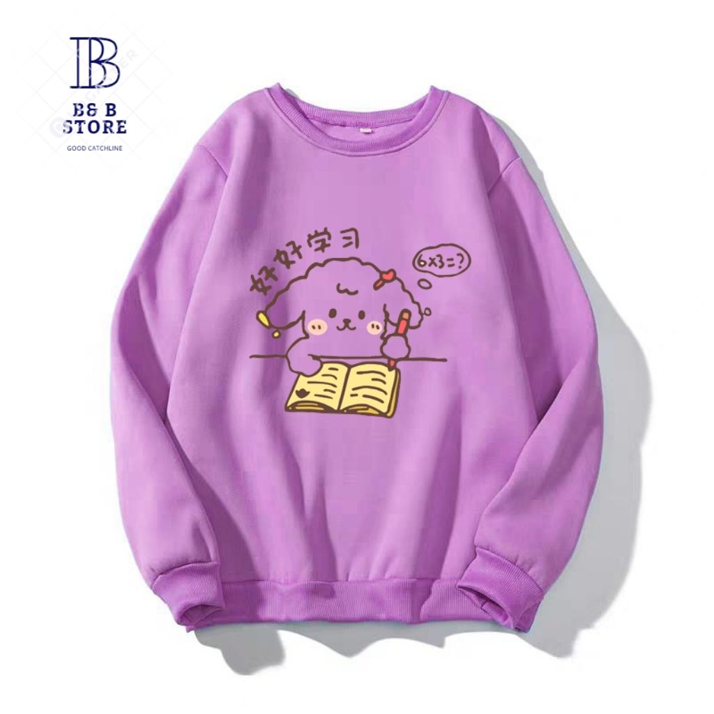 ÁO SWEATER NỈ UNISEX NỮ IN CÚN HỌC BÀI CỰC ĐẸP NHIỀU MÀU