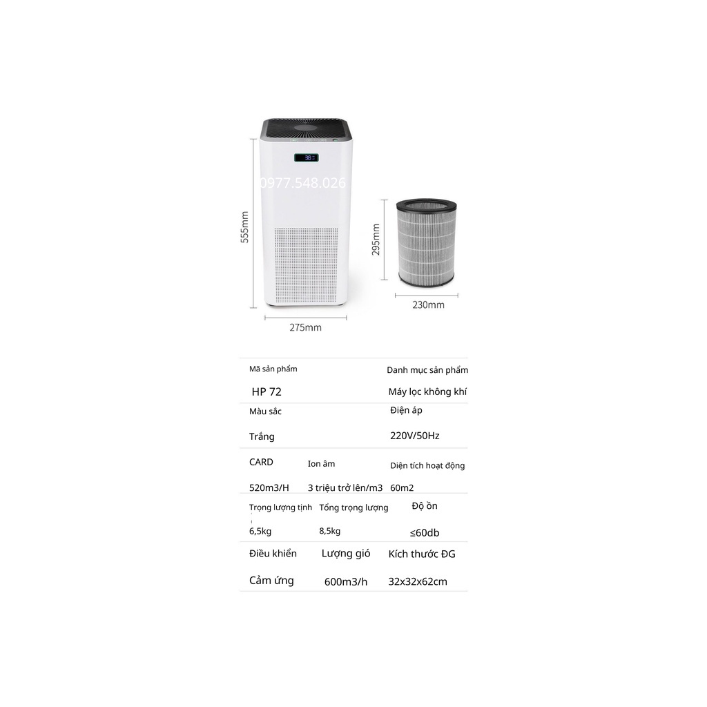 Máy lọc không khí 360 độ cao cấp Lõi lọc 5 lớp khử mùi diệt khuẩn Lưu lượng khí lớn 520m3/h làm sạch siêu nhanh HAPO
