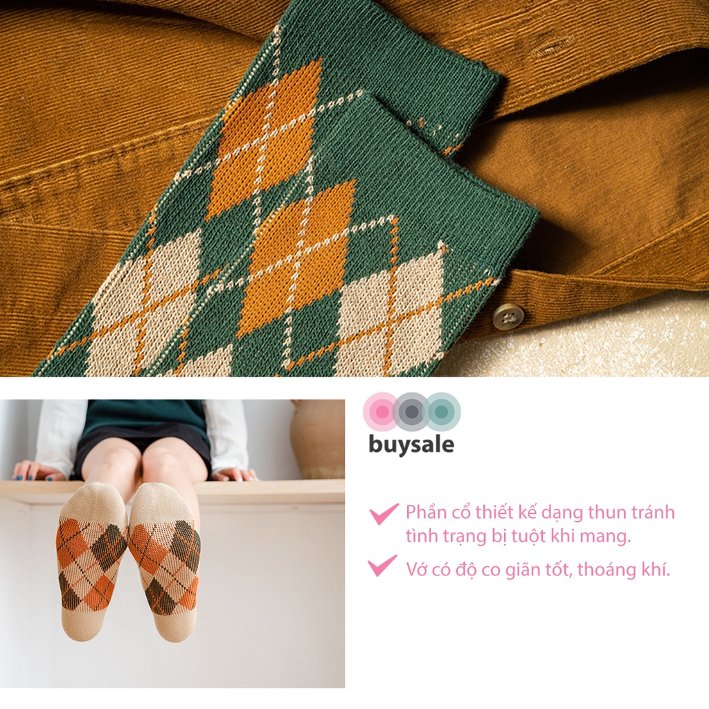 Vớ len thu đông họa tiết phong cách retro caro hình thoi phong cách cổ điển, tông màu ấm áp - BuySales - BSPK243
