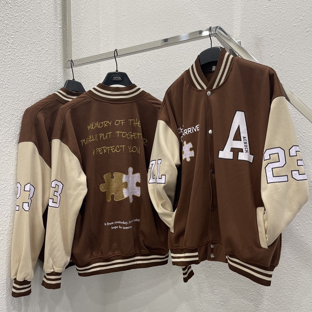 Áo khoác bomber jacket nam nữ hình in Lucky chất nỉ bông cao cấp áo varsity a chock lucky unisex kunshopunisex